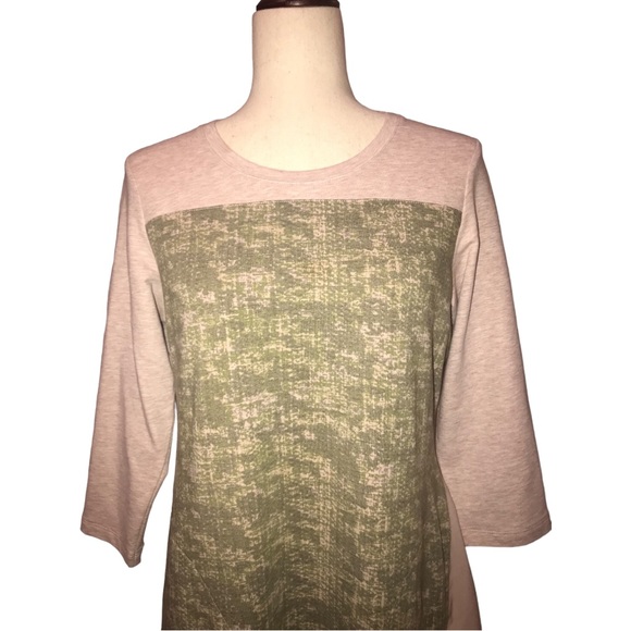 Knit Top LOGO Lounge by Lori Goldstein Size Small Light Pink Sage Green Pockets - Picture 6 of 10